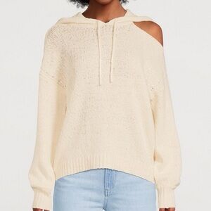 NWT $225 REVOLVE X PAIGE Women's Vetra Cream Off- one Shoulder Hooded Sweater XS